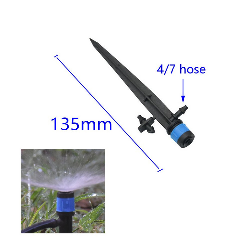 100 vnt mikro burbuliatoriaus lašelinio drėkinimo reguliuojami skleidėjai, mišraus vandens lašintuvai dirbamos žemės naudojimui 4/7 mm žarna