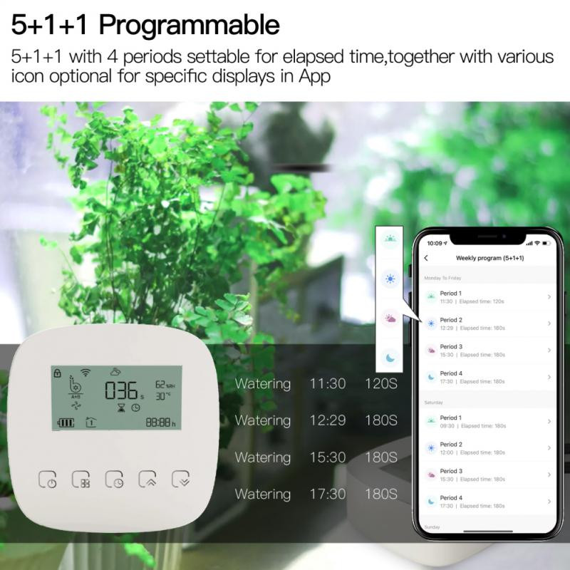 Tuya WiFi Smart Water Timer öntözőgép Automata mikro-csepegő öntözésvezérlő napelemes kerti öntözőrendszerrel