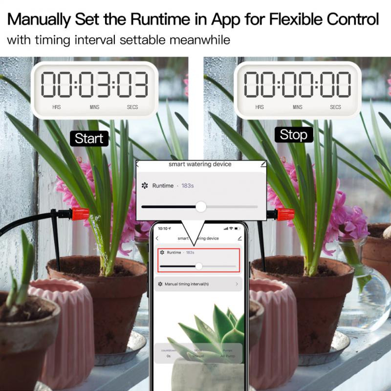 Tuya WiFi Smart Water Timer öntözőgép Automata mikro-csepegő öntözésvezérlő napelemes kerti öntözőrendszerrel