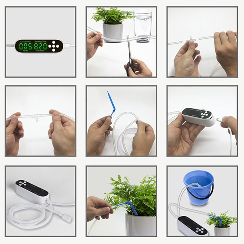 1/2 Dispozitiv de udare automată Pompă inteligentă pentru irigare prin picurare Pompă de apă Sistem temporizator Încărcare cu energie solară Plantă în ghiveci