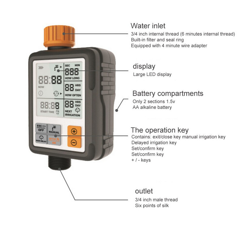 Afișaj LCD automat inteligent, electronic, temporizator de apă, capac controler digital pentru irigare, pompă de udare pentru grădină, impermeabilă