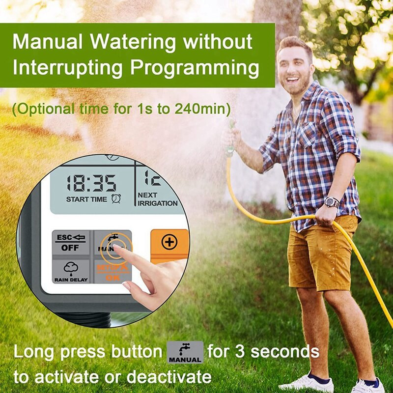 Öntöző időzítő, automatikus öntözési időzítő kerthez, tömlő időzítő esőkésleltetéssel / gyermekzár / IP65 vízálló