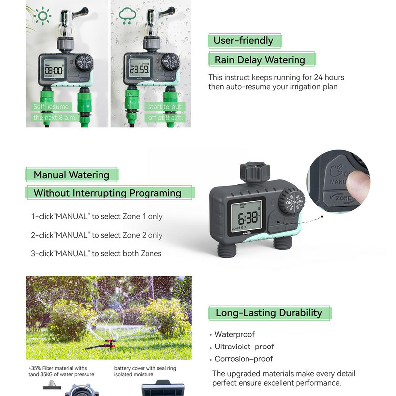 Temporizator digital pentru aspersoare Grădină Ip54 Furtun Robinet de apă Sistem de irigare cu întârziere automată Temporizator de udare Manual de ploaie E8z6