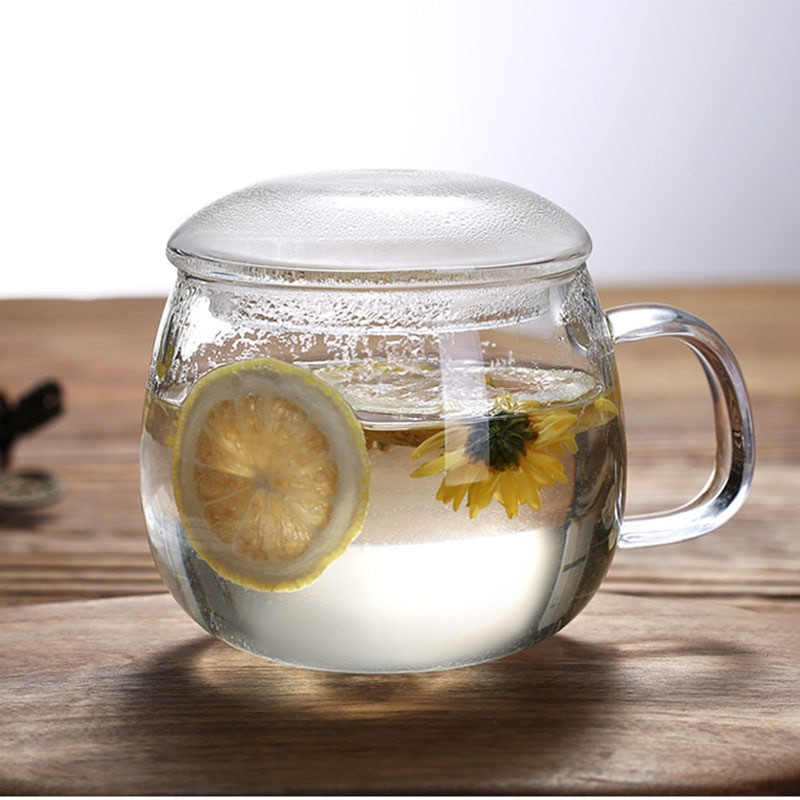 Mājsaimniecības stikla tējas krūze plīts birojam, karstumizturīga, augstas temperatūras sprādziendroša tējas infūzija Piena rožu ziedu krūze tējas krūze