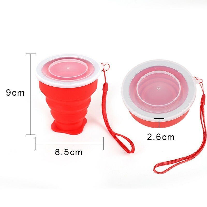 1vnt 200ml/240ml nešiojamas silikoninis ištraukiamas sulankstomas puodelis su dangteliu Teleskopinis sulankstomas geriamasis puodelis lauko kelionei vandens puodelis