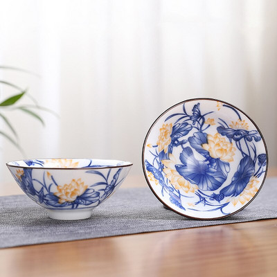 1Gb zilā un baltā porcelāna konusveida tējas krūze pret zvīņošanos, ar rokām apgleznota keramikas tējas bļoda ceļojumu meditācijas krūze ķīniešu tējas komplekts 70 ml