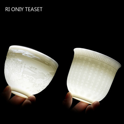 1 PC Boutique Suet Jade White Porcelain Teac Cup Триизмерна релефна ръчно изработена керамична чаша за чай Travel Tea Bowl Master Cup
