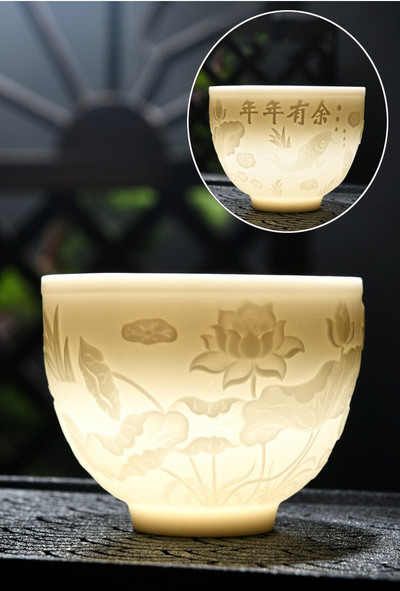 1 PC Boutique Suet Jade valge portselanist teetass Kolmemõõtmeline reljeefne käsitsi valmistatud keraamiline teetass reisiteekaussi meistritass