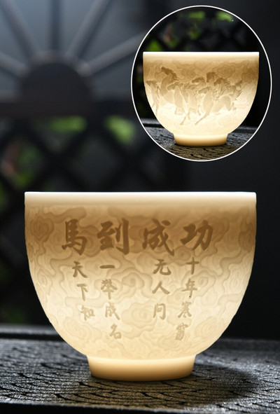 1 PC Boutique Suet Jade valge portselanist teetass Kolmemõõtmeline reljeefne käsitsi valmistatud keraamiline teetass reisiteekaussi meistritass