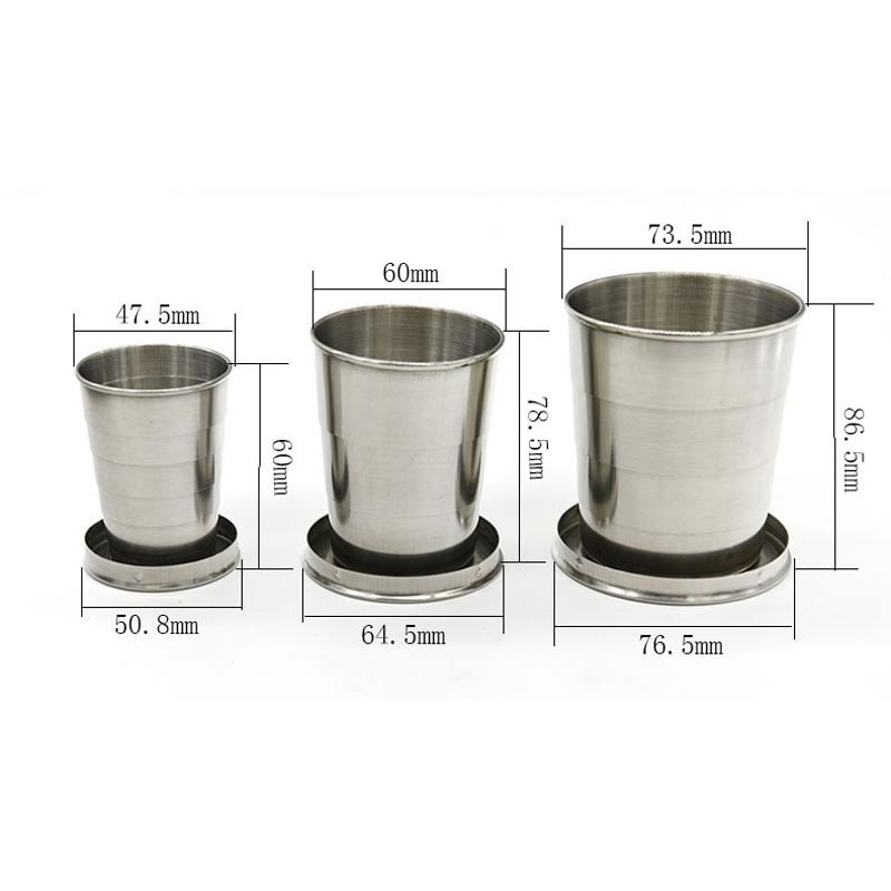 75/140/240 мл Гъвкава сгъваема чаша от неръждаема стомана Ourdoor Travel Къмпинг чаша с ключодържател Преносима сгъваема чаша за напитки