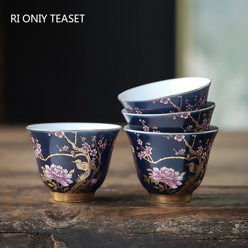 1 бр. Дворцова луксозна керамична чаша за чай Ръчно рисувани цветя Купа за чай Ръчно изработена чаша за чай Вратовръзка Guanyin Pu'er домашен порцеланов сервиз за чай 65 ml