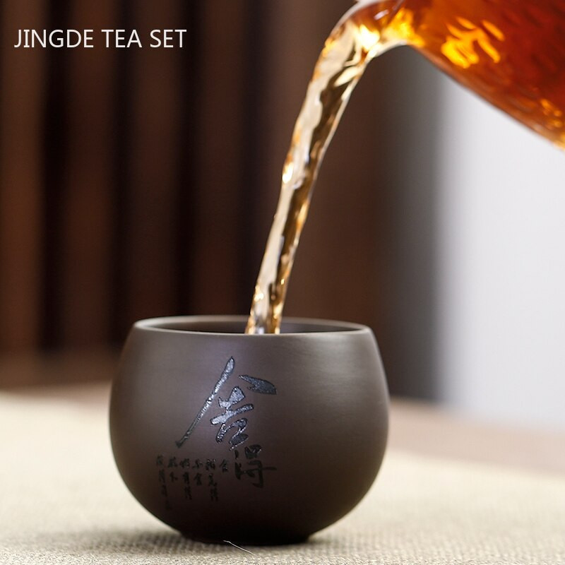 Китайска чаша за чай Yixing Purple Clay Чаша за кафе Oolong Tea Ръчно изработена бутикова купа за чай Master Tea Cup Преносима лична единична чаша