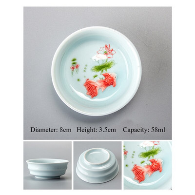 Китайска чаша за чай Порцеланова чаша Celadon Fish Комплект чаши за чай Чайник Керамичен сервиз за чай Кунг Фу Керамична чаша Китайски подарък D042