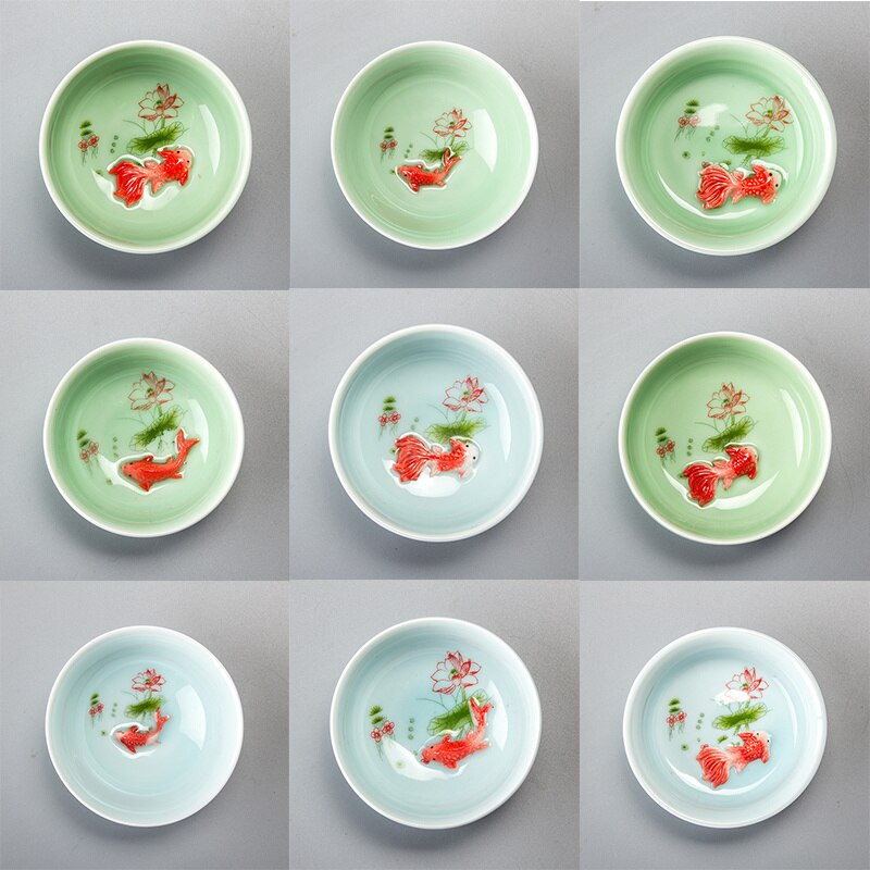 Китайска чаша за чай Порцеланова чаша Celadon Fish Комплект чаши за чай Чайник Керамичен сервиз за чай Кунг Фу Керамична чаша Китайски подарък D042