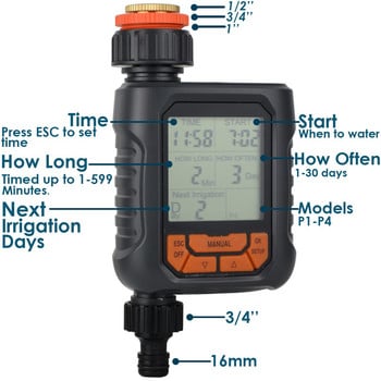 Градина Автоматичен таймер за поливане Цифров дисплей Контролер Електромагнитен клапан Маркуч Кран Спринклерна система Напояване за оранжерия
