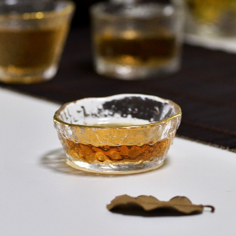 Златна стъклена чаша за чай с ръб Glod Арабска чаша за кафе Японски стил Кунг-фу Зелени чаши за чай Puer Китайска купа за чай Комплект прибори за чай