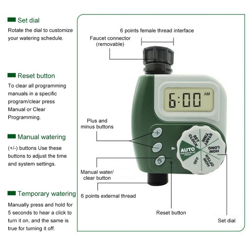 Temporizator de robinet cu furtun digital programabil, acționat cu baterie Sistem automat de stropire pentru udare Controler inteligent de irigare