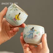 Kínai Retro Ru kemence kerámia teáscsésze Lotus Pattern kávéscsésze utazási hordozható teástál kézzel készített teáskészlet Master Cup 90 ml