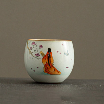 Kínai Retro Ru kemence kerámia teáscsésze Lotus Pattern kávéscsésze utazási hordozható teástál kézzel készített teáskészlet Master Cup 90 ml