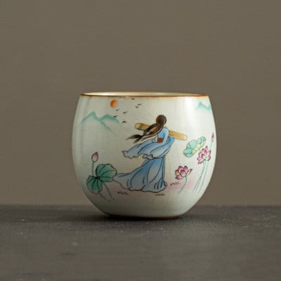 Kínai Retro Ru kemence kerámia teáscsésze Lotus Pattern kávéscsésze utazási hordozható teástál kézzel készített teáskészlet Master Cup 90 ml