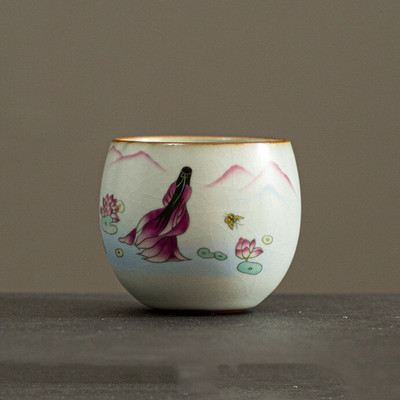 Kínai Retro Ru kemence kerámia teáscsésze Lotus Pattern kávéscsésze utazási hordozható teástál kézzel készített teáskészlet Master Cup 90 ml