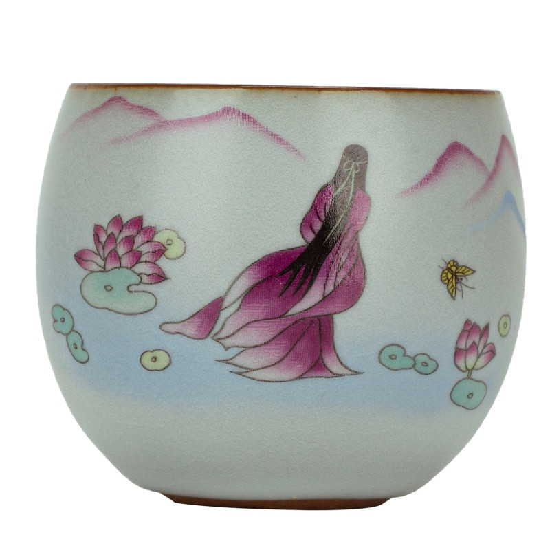 Kínai Retro Ru kemence kerámia teáscsésze Lotus Pattern kávéscsésze utazási hordozható teástál kézzel készített teáskészlet Master Cup 90 ml