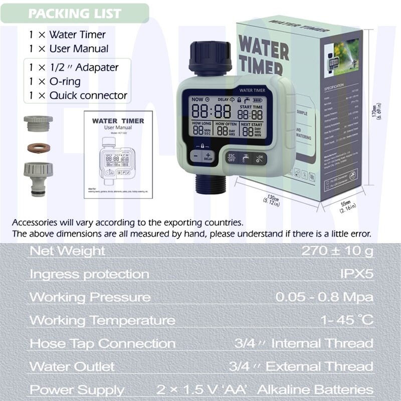 Elektroninis didelis LCD ekranas Automatinė laistymo sistema Sodo vandens laikmatis su 3/4 1/2 žarnos čiaupo jungtimi