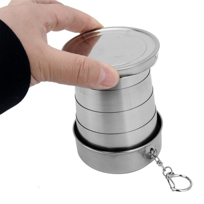 75 ml / 150 ml / 250 ml nešiojamas nerūdijančio plieno sulankstomas puodelis lauke Kelioninis sulankstomas teleskopinis puodelis Žygiams kempingo vandens kavos puodelis