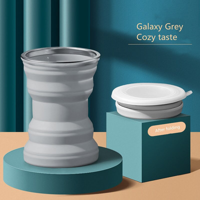 1 bucată ceașcă pliabilă din silicon pentru călătorie, mini cană telescopică portabilă cu capac, pentru călătorie în aer liber, pentru spălare, apă în gură, ceașcă mică de cafea