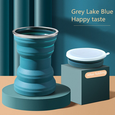 1 bucată ceașcă pliabilă din silicon pentru călătorie, mini cană telescopică portabilă cu capac, pentru călătorie în aer liber, pentru spălare, apă în gură, ceașcă mică de cafea