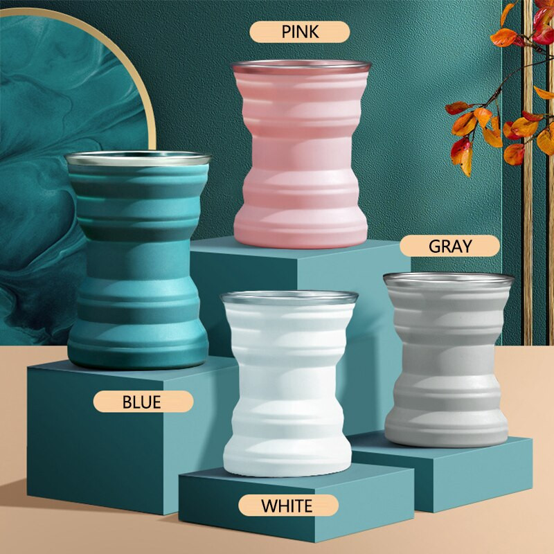 1 bucată ceașcă pliabilă din silicon pentru călătorie, mini cană telescopică portabilă cu capac, pentru călătorie în aer liber, pentru spălare, apă în gură, ceașcă mică de cafea