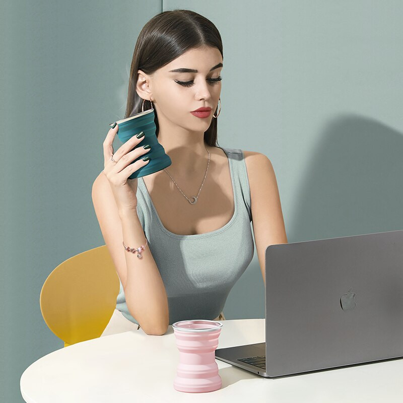 1 bucată ceașcă pliabilă din silicon pentru călătorie, mini cană telescopică portabilă cu capac, pentru călătorie în aer liber, pentru spălare, apă în gură, ceașcă mică de cafea