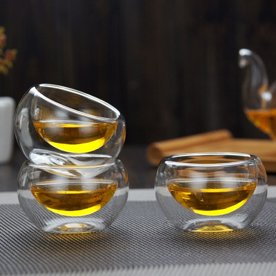 50 мл Двуслойна стъклена чаша за вкус на чай Вакуумен сандвич Топлоустойчива, устойчива на експлозия при висока температура Малка сладка чаша за чай