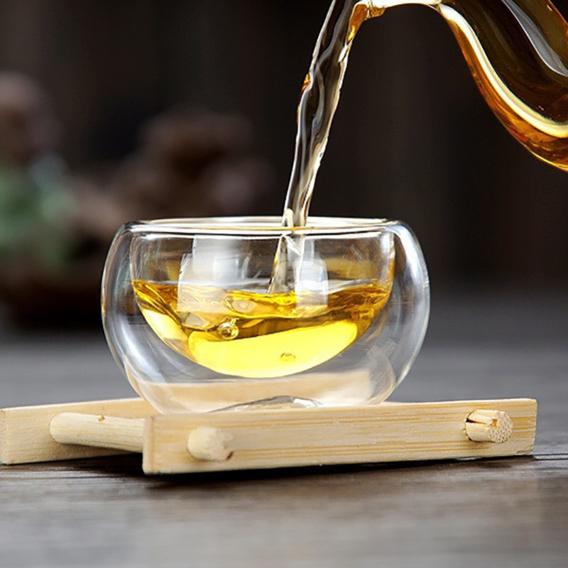 50 мл Двуслойна стъклена чаша за вкус на чай Вакуумен сандвич Топлоустойчива, устойчива на експлозия при висока температура Малка сладка чаша за чай