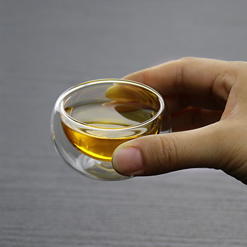 50 мл Двуслойна стъклена чаша за вкус на чай Вакуумен сандвич Топлоустойчива, устойчива на експлозия при висока температура Малка сладка чаша за чай