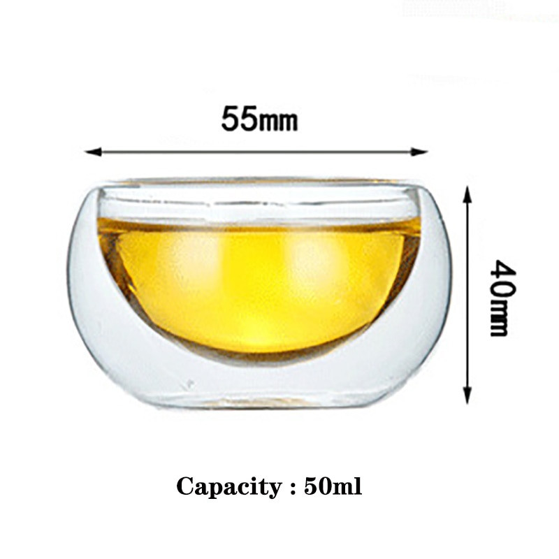 50 мл Двуслойна стъклена чаша за вкус на чай Вакуумен сандвич Топлоустойчива, устойчива на експлозия при висока температура Малка сладка чаша за чай