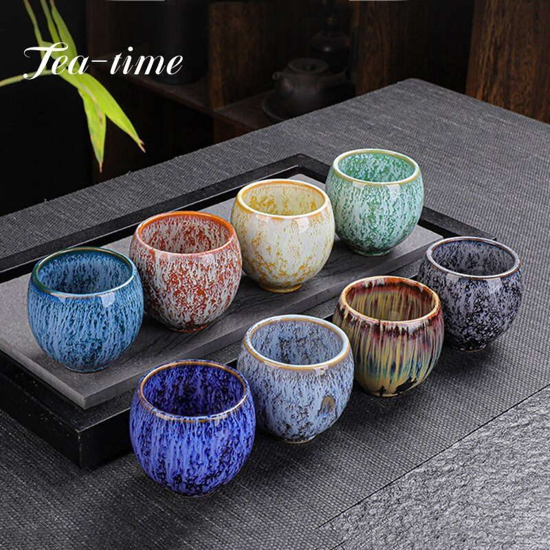 1 DB kerámia teáscsésze kemence csere Kína Temmoku máz porcelán kung fu csészék Fazekas ital edények Evőeszközök vizes bögre ajándék nagykereskedés