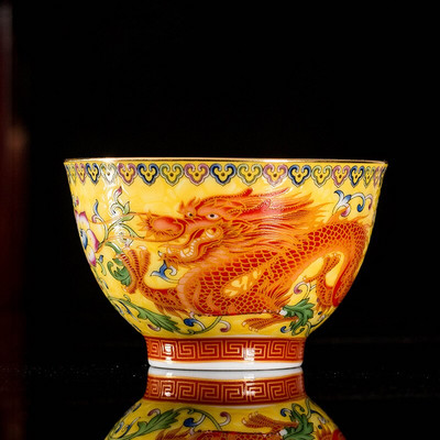 Керамичен сервиз за чай в китайски стил Чаша за дома Емайлирана цветна чаша за чай Кафе Чаши за вино Традиционна купа за чай Персонална единична чаша