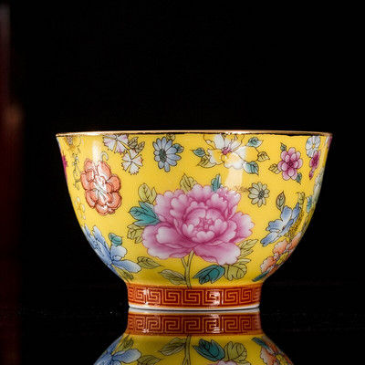 Керамичен сервиз за чай в китайски стил Чаша за дома Емайлирана цветна чаша за чай Кафе Чаши за вино Традиционна купа за чай Персонална единична чаша