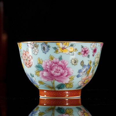 Керамичен сервиз за чай в китайски стил Чаша за дома Емайлирана цветна чаша за чай Кафе Чаши за вино Традиционна купа за чай Персонална единична чаша