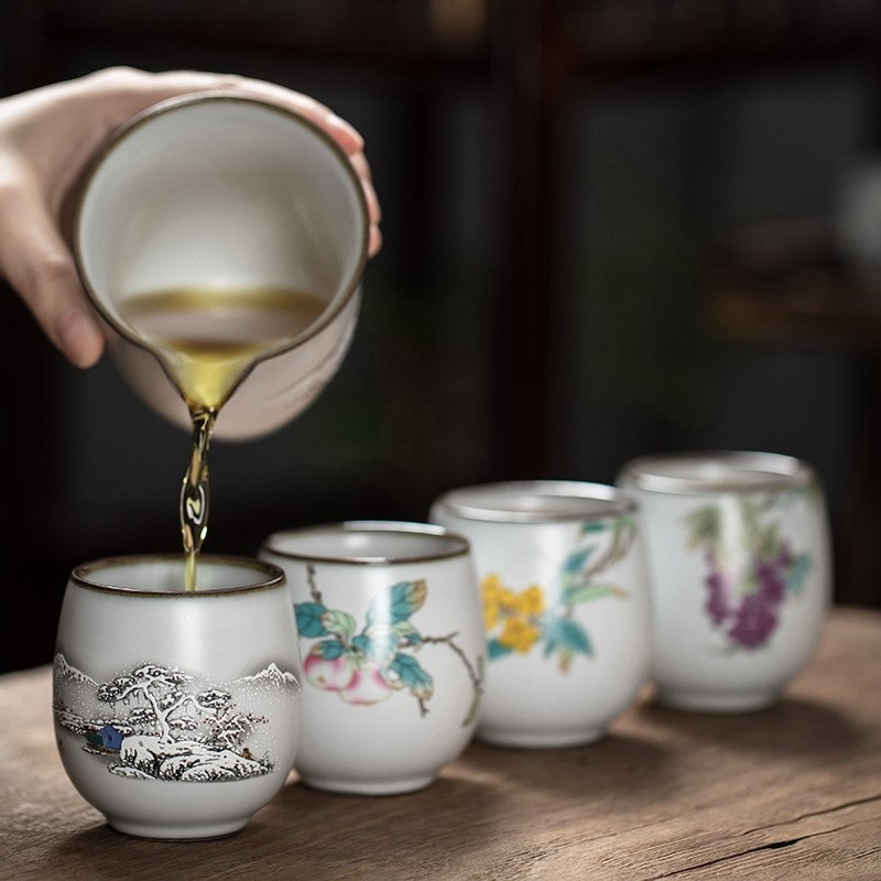 1db/3db Kínai kerámia teáscsésze fehér porcelán Kung Fu csésze Fazekas fogantyúval Italkészlet Boros kávés bögre teáscsésze nagykereskedés