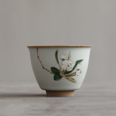 Boutique Ru Kiln keramikinis arbatos puodelis Kelioninis meditacijos puodelis rankomis dažytas gėlių raštas arbatos dubuo Pu'er Master puodelis arbatos rinkinio priedai