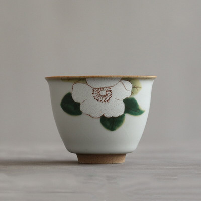 Boutique Ru Kiln keramikinis arbatos puodelis Kelioninis meditacijos puodelis rankomis dažytas gėlių raštas arbatos dubuo Pu'er Master puodelis arbatos rinkinio priedai