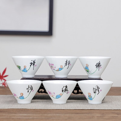 6 комплекта китайски керамични чаши рибни чаши синьо-бял чайник малка порцеланова купа за чай чаша за чай чайник аксесоари напитка Съдове за напитки