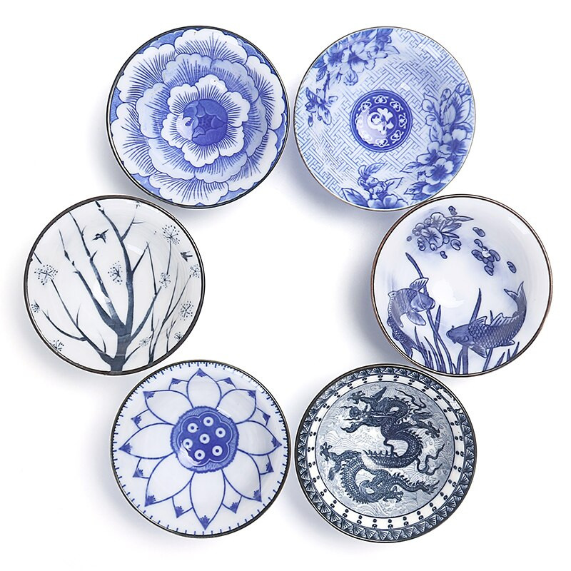 6 комплекта китайски керамични чаши рибни чаши синьо-бял чайник малка порцеланова купа за чай чаша за чай чайник аксесоари напитка Съдове за напитки