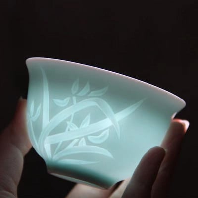 New China Shadow Green/Misty Blue Kungfu φλιτζάνια τσαγιού δαμάσκηνο/ορχιδέα/μπαμπού/χρυσάνθεμο Κεραμικό Longquan Celadon Master Tea Cup Pu`er