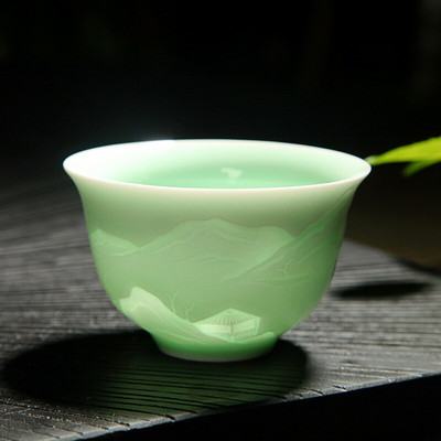 Új kínai árnyzöld/ködkék kungfu teáscsészék szilva/orchidea/bambusz/krizantém kerámia Longquan Celadon mester teáscsésze Pu'er