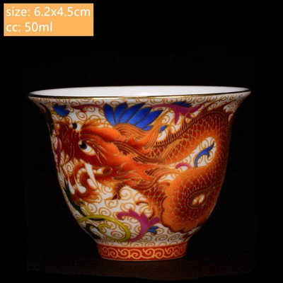 Ceașcă de ceai din porțelan chinezesc lucrat manual, cu model de dragon și Phoenix, ceașcă de ceai din ceramică, bol personal de ceai.