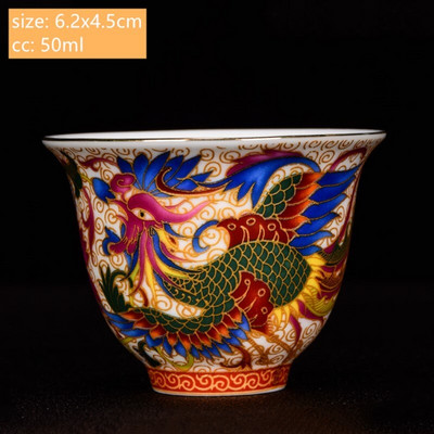 Ceașcă de ceai din porțelan chinezesc lucrat manual, cu model de dragon și Phoenix, ceașcă de ceai din ceramică, bol personal de ceai.