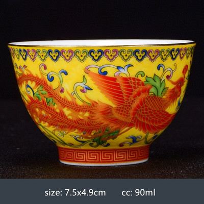 Ceașcă de ceai din porțelan chinezesc lucrat manual, cu model de dragon și Phoenix, ceașcă de ceai din ceramică, bol personal de ceai.